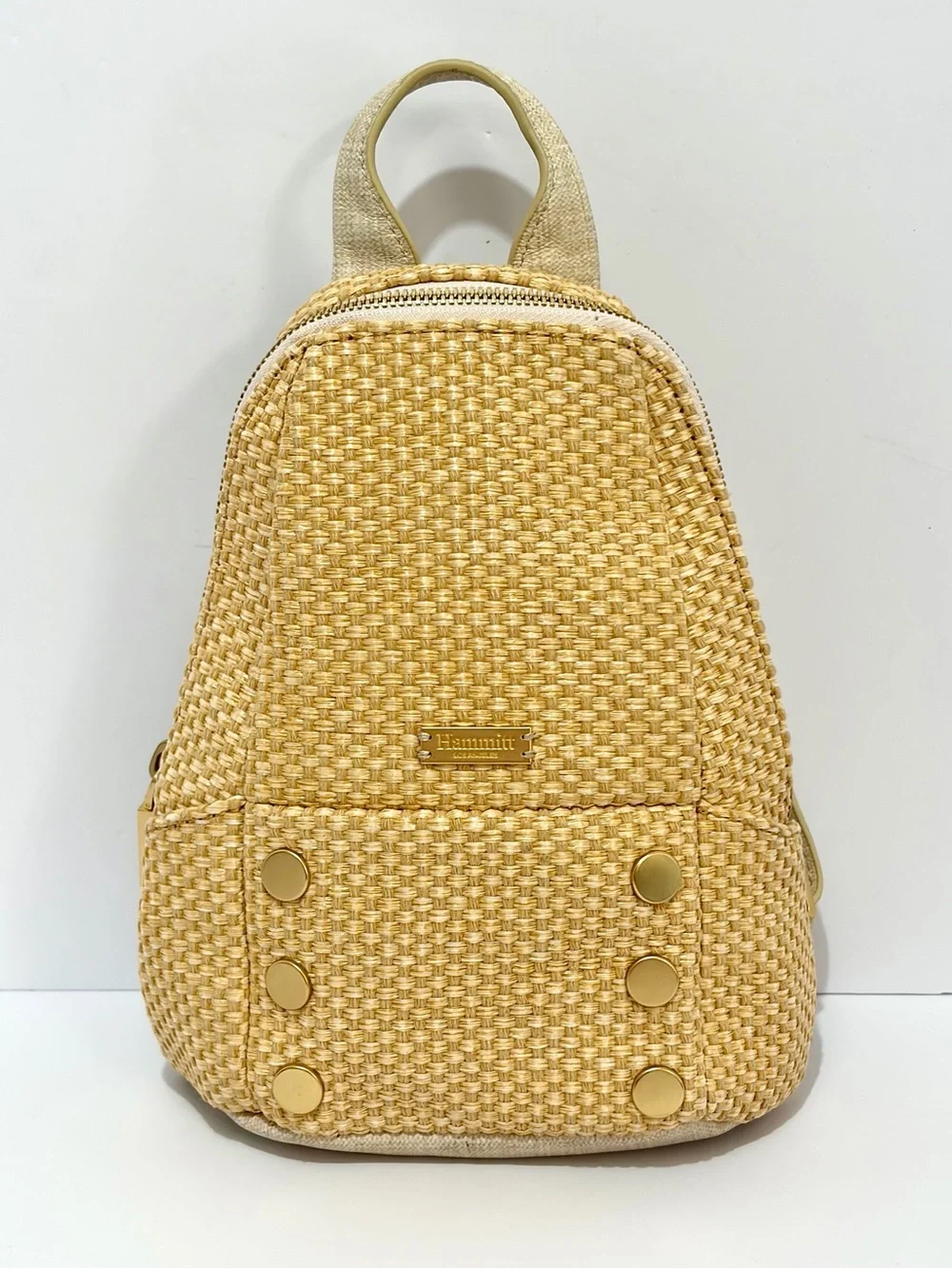 Hammitt Hunter 2 Small Backpack In Ricotta Raffia With Brushes Gold Hardware